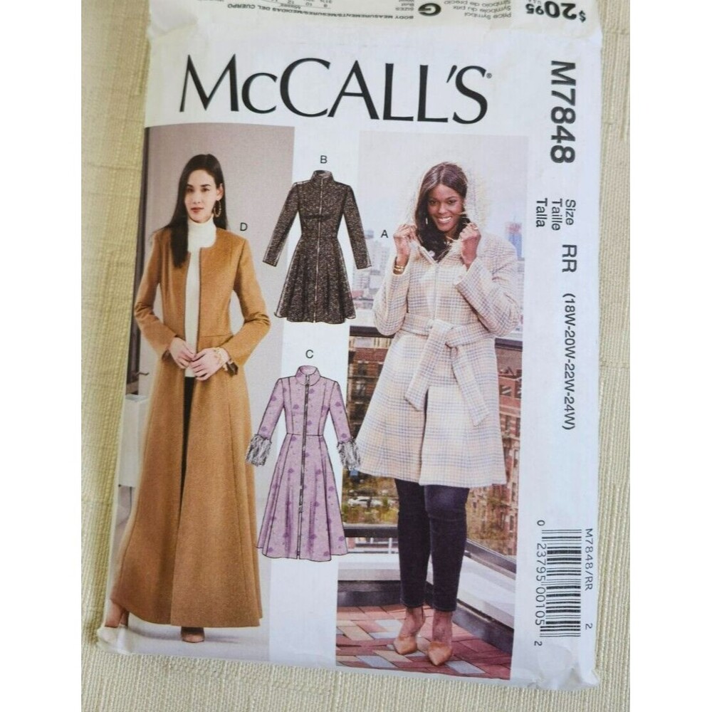 McCall's Women's Coat & Belt Sewing Pattern #M7848, Size 18W - 24W
